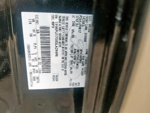 1FMPU175X5LA29498 - 2005 FORD EXPEDITION BLACK photo 10