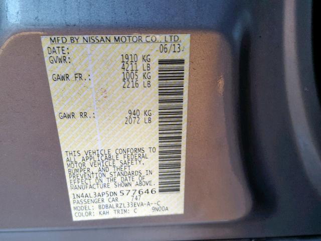 1N4AL3AP5DN577646 - 2013 NISSAN ALTIMA 2.5 棕色 照片 10