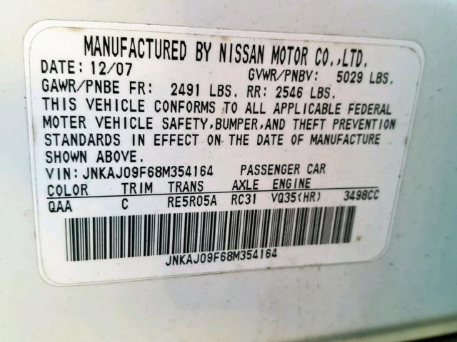 JNKAJ09F68M354164 - 2008 INFINITI EX35 BASE Ağ foto 10