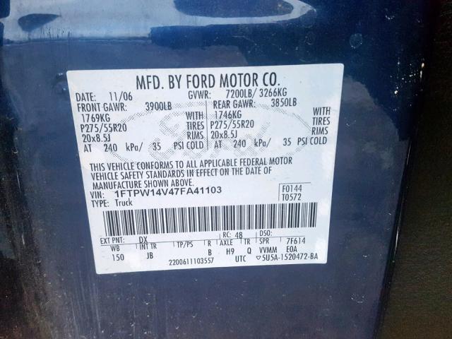 1FTPW14V47FA41103 - 2007 FORD F150 SUPER Blau Foto 10