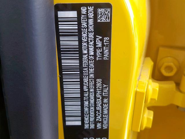 ZACCJBABXJPH12808 - 2018 JEEP RENEGADE S 黄色 照片 10