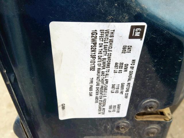 1G2WP52K13F101782 - 2003 PONTIAC GRAND PRIX მწვანე ფოტო 10