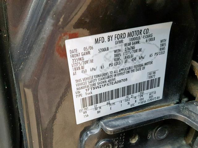 1FTSW21PX7EA09705 - 2007 FORD F250 SUPER CHARCOAL photo 10