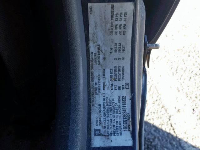 1GCCS136248118832 - 2004 CHEVROLET COLORADO BLUE photo 10