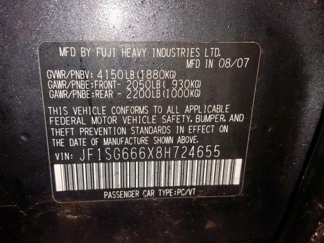 JF1SG666X8H724655 - 2008 SUBARU FORESTER S შავი ფოტო 10