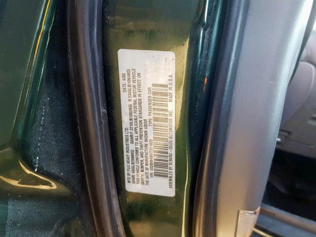 4S3BH6455Y7311923 - 2000 SUBARU LEGACY GT GREEN photo 10