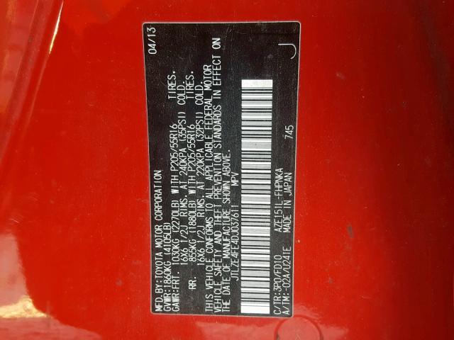 JTLZE4FE4DJ037611 - 2013 TOYOTA SCION XB Қызыл фото 10