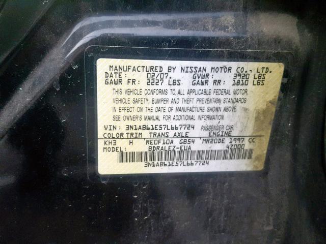 3N1AB61E57L667724 - 2007 NISSAN SENTRA 2.0 BLACK photo 10