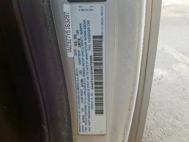 3VWCF21C6YM479966 - 2000 VOLKSWAGEN NEW BEETLE Gümüş foto 10