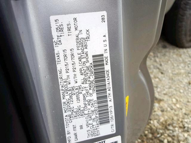 5TFTX4CN3FX063133 - 2015 TOYOTA TACOMA ACC ნაცრისფერი ფოტო 10