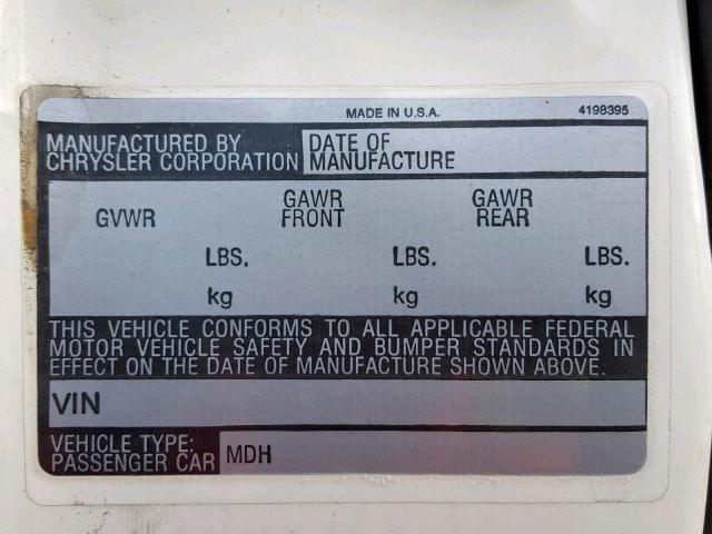 1C3BF66P2FX661449 - 1985 CHRYSLER FIFTH AVEN WHITE photo 10