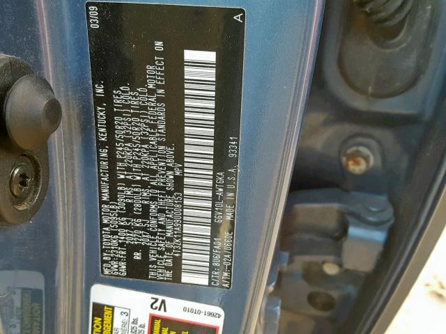 4T3ZK11A99U008153 - 2009 TOYOTA VENZA BASE BLUE photo 10