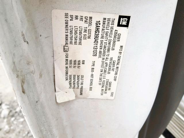 1GAHG39U431131378 - 2003 CHEVROLET EXPRESS G3 WHITE photo 10