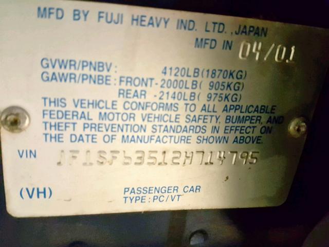 JF1SF63512H714795 - 2002 SUBARU FORESTER L BLUE photo 10