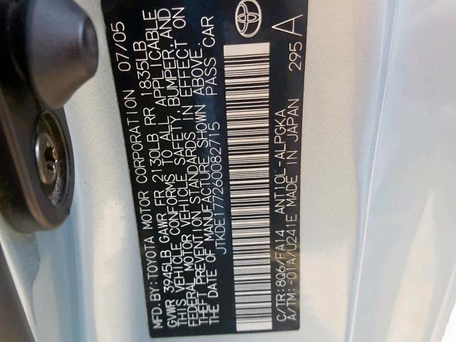 JTKDE177260082715 - 2006 TOYOTA SCION TC ლურჯი ფოტო 10