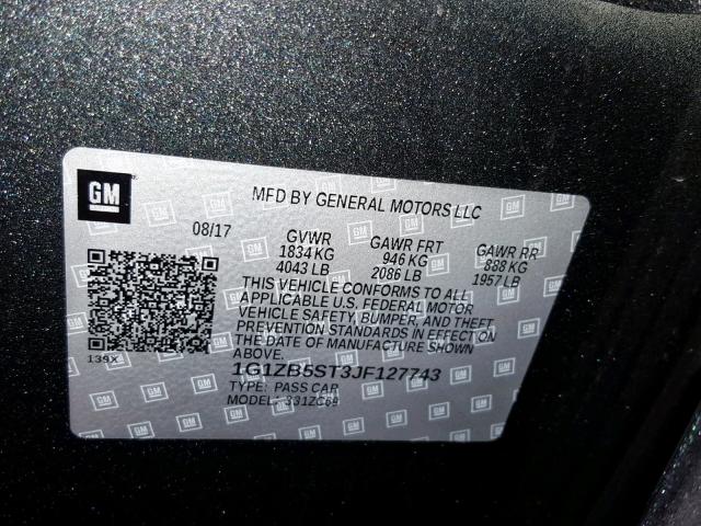 1G1ZB5ST3JF127743 - 2018 CHEVROLET MALIBU LS GRAY photo 10