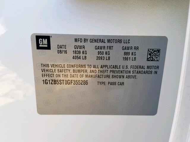 1G1ZB5ST0GF355286 - 2016 CHEVROLET MALIBU LS WHITE photo 10