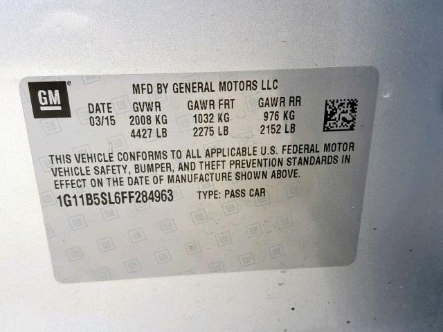 1G11B5SL6FF284963 - 2015 CHEVROLET MALIBU LS SILVER photo 10
