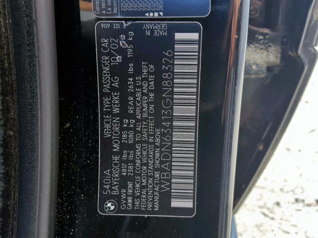 WBADN63413GN88326 - 2003 BMW 540 I AUTO BLACK photo 10