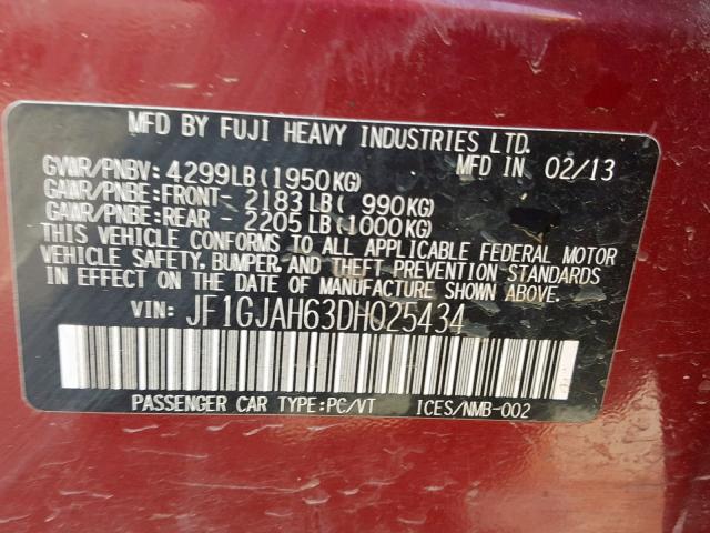 JF1GJAH63DH025434 - 2013 SUBARU IMPREZA LI RED photo 10