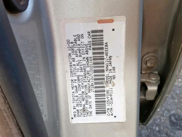 JT2BK12U710021169 - 2001 TOYOTA PRIUS GOLD photo 10