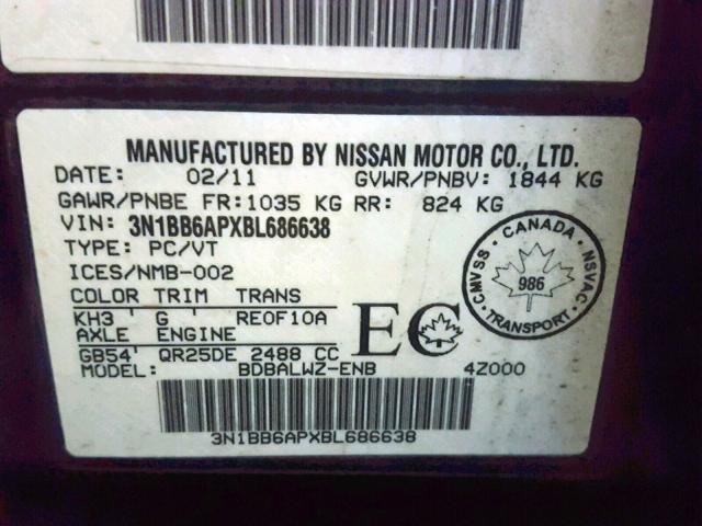 3N1BB6APXBL686638 - 2011 NISSAN SENTRA SE- BLACK photo 10