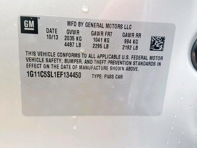 1G11C5SL1EF134450 - 2014 CHEVROLET MALIBU 1LT SILVER photo 10