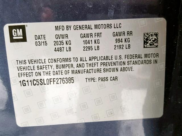 1G11C5SL0FF276385 - 2015 CHEVROLET MALIBU 1LT 蓝色 照片 10