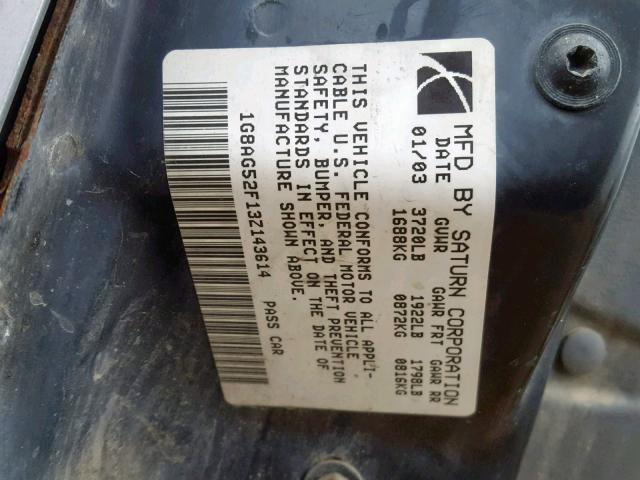 1G8AG52F13Z143614 - 2003 SATURN ION LEVEL SILVER photo 10