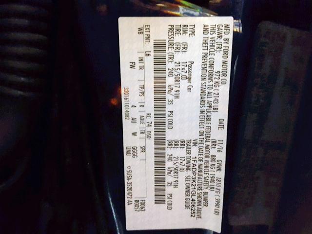 1FADP3K21GL406252 - 2016 FORD FOCUS SE 蓝色 照片 10