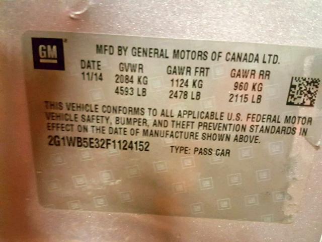 2G1WB5E32F1124152 - 2015 CHEVROLET IMPALA LIM SILVER photo 10