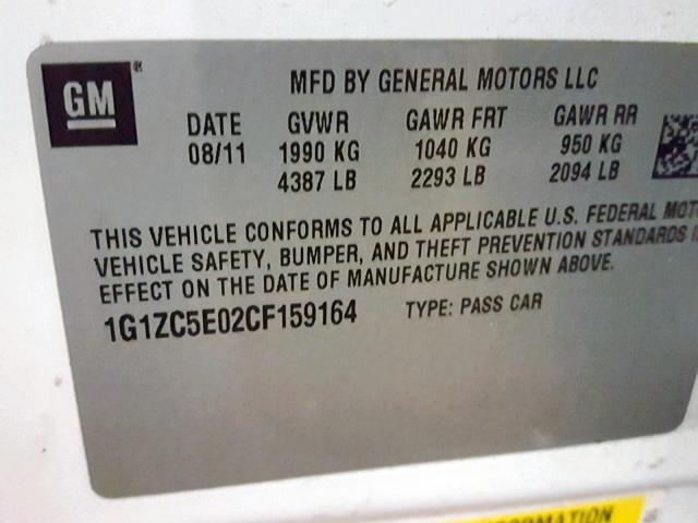 1G1ZC5E02CF159164 - 2012 CHEVROLET MALIBU 1LT WHITE photo 10