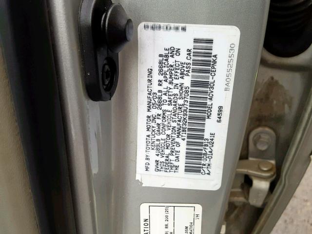 4T1BE32K93U737085 - 2003 TOYOTA CAMRY LE SILVER photo 10
