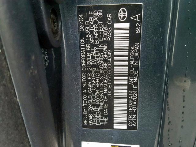 JTKDE177050004349 - 2005 TOYOTA SCION TC გრაფიტი ფოტო 10