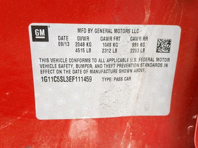 1G11C5SL3EF111459 - 2014 CHEVROLET MALIBU 1LT 红色 照片 10