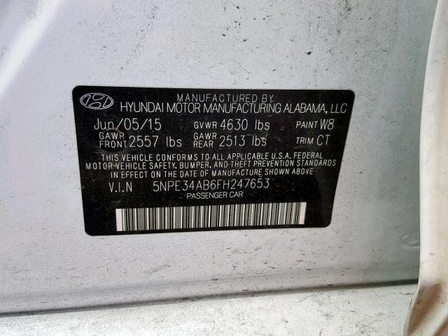 5NPE34AB6FH247653 - 2015 HYUNDAI SONATA SPO WHITE photo 10