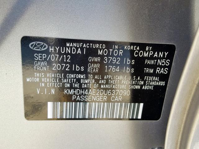 KMHDH4AE2DU637090 - 2013 HYUNDAI ELANTRA GL GRAY photo 10