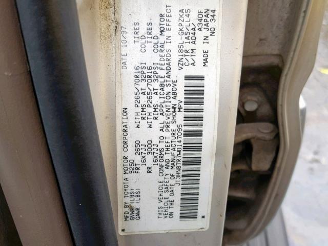 JT3HN87R7W0147095 - 1998 TOYOTA 4RUNNER LI BEIGE photo 10