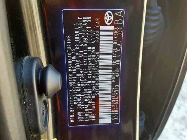 5YFBURHEXGP415280 - 2016 TOYOTA COROLLA L BLACK photo 10