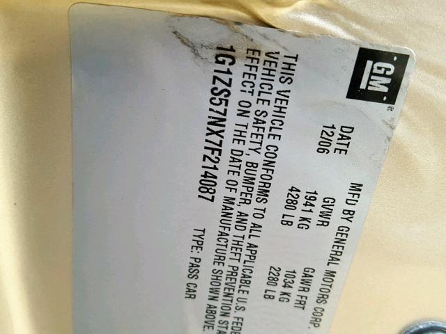 1G1ZS57NX7F214087 - 2007 CHEVROLET MALIBU LS თაფლისფერი ფოტო 10