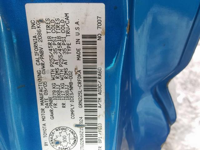 5TETU22N16Z157924 - 2006 TOYOTA TACOMA X-R BLUE photo 10