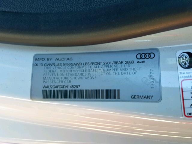 WAU2GAFCXDN145287 - 2013 AUDI A7 PRESTIG WHITE photo 10