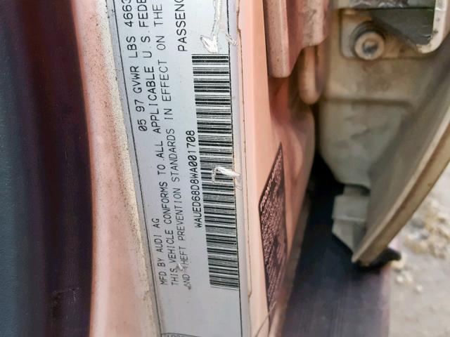 WAUED68D8WA001708 - 1998 AUDI A4 2.8 QUA WHITE photo 10