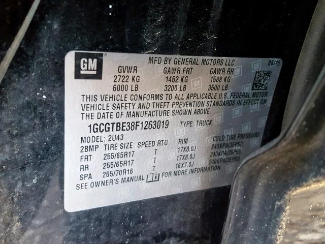 1GCGTBE38F1263019 - 2015 CHEVROLET COLORADO L BLACK photo 10