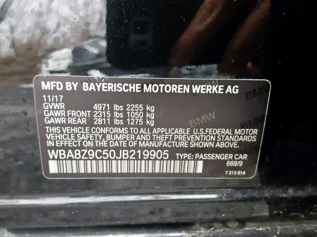 WBA8Z9C50JB219905 - 2018 BMW 330 XIGT BLACK photo 10