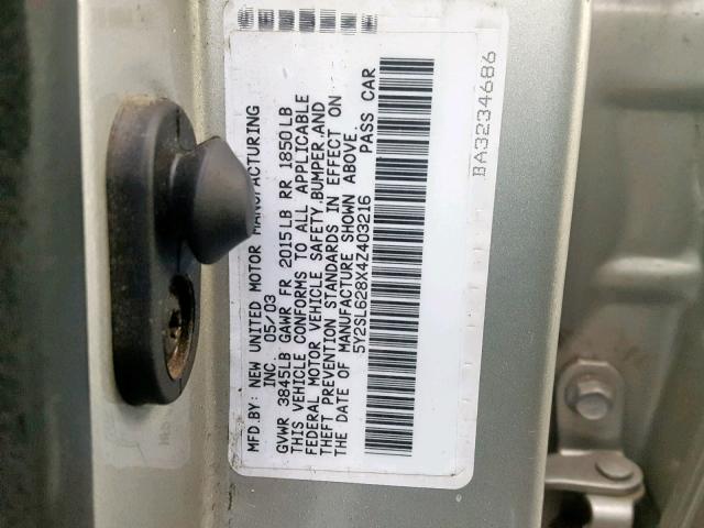 5Y2SL628X4Z403216 - 2004 PONTIAC VIBE GRAY photo 10