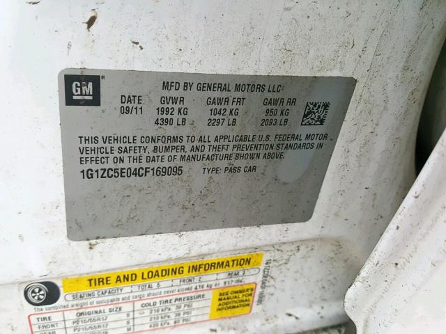 1G1ZC5E04CF169095 - 2012 CHEVROLET MALIBU 1LT თეთრი ფოტო 10