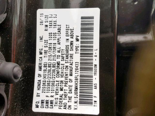 5J6RM4H38FL126433 - 2015 HONDA CR-V LX ყავისფერი ფოტო 10