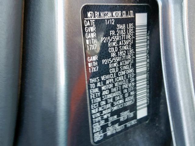 JN8AF5MR7CT108857 - 2012 NISSAN JUKE S GRAY photo 10