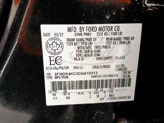 2FMDK4KC3DBA15313 - 2013 FORD EDGE LIMIT BLACK photo 10